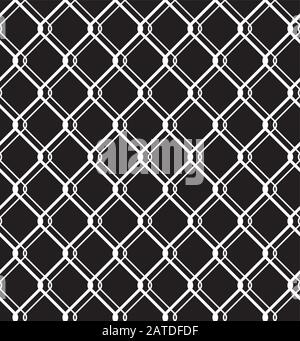 Steel wired fence seamless texture overlay. Metallic wire mesh isolated on black background. Stylized vector pattern. Stock Vector