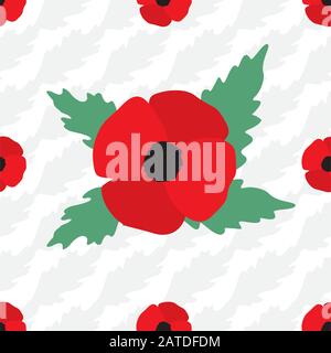 Poppy flowers seamless pattern. Simple vector floral texture in flat style. Stock Vector