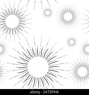Sunshine rays seamless pattern in vintage style. Sunburst linear ...