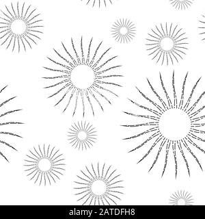 Sunshine rays seamless pattern in vintage style. Sunburst linear ...