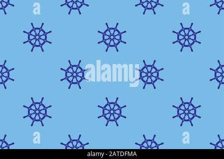 Ship steering wheel seamless pattern. Boat helms repeating texture. Nautical background. Vector eps8 illustration. Stock Vector