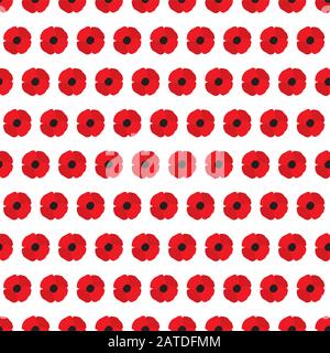 Poppy flowers seamless pattern. Simple vector floral texture in flat style. Stock Vector