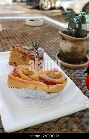 danish pastry or bun , banana cake and hot coffee Stock Photo - Alamy