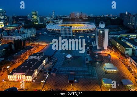 KYIV, UKRAINE - SEPTEMBER 15: Panoramic night view of Olympic stadium (NSC Olimpiysky) during from the top on September11, 2015 in Kyiv, Ukraine Stock Photo