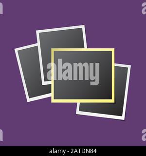Four paper photo frames in white and golden colors isolated mock up. Realistic slide template with blank space for your image. Detailed vector eps10 i Stock Vector
