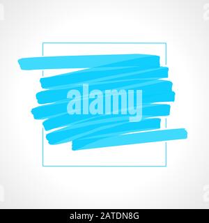 Hand drawn blue highlighter stripes. Marker strokes background template. Optimized for one click color changes. Transparent colors EPS10 vector illust Stock Vector