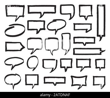 Set of marker speech bubbles, marks and pointers. Black highlighter shapes isolated on white. Hand drawn by felt pen vector symbols in eps8. Stock Vector