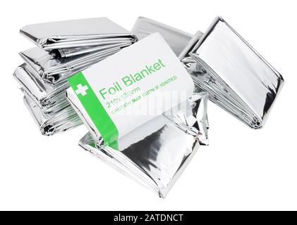 Emergency foil space blankets isolated on a white background Stock Photo