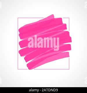 Hand drawn pink highlighter stripes. Marker strokes background template. Optimized for one click color changes. Transparent colors EPS10 vector illust Stock Vector