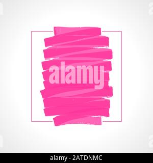 Hand drawn pink highlighter stripes. Marker strokes background template. Optimized for one click color changes. Transparent colors EPS10 vector illust Stock Vector