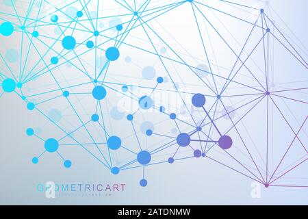 Geometric abstract background with connected line and dots. Structure molecule and communication. Big Data Visualization. Medical, technology, science Stock Vector