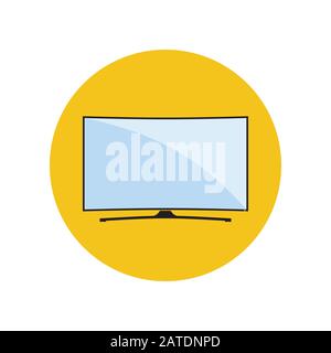 Modern curved TV icon in flat style. LED smart TV symbol in an yellow circle. Vector eps8 illustration. Stock Vector