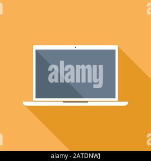 Laptop flat icon with blank display. Vector icon of a laptop in flat style with empty screen and long shadow. EPS8 clean vector illustration. Stock Vector