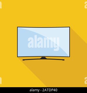Modern curved TV icon in flat style. LED smart TV symbol isolated on yellow background. Vector eps8 illustration. Stock Vector