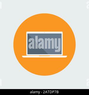 Laptop flat icon with blank display. Vector icon of a laptop in flat style with empty screen and long shadow. EPS8 clean vector illustration. Stock Vector