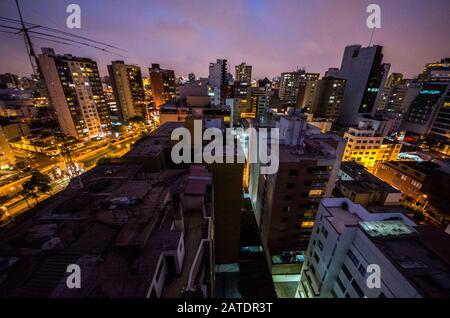 Panoramic night view of Lima, Peru. Stock Photo