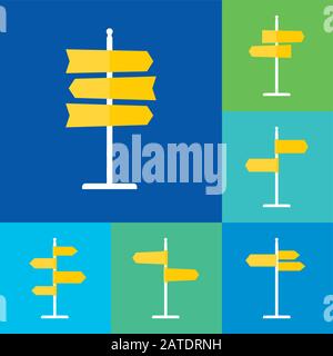 Set of road sign flat icons. Signpost icons in flat style. Blank template for navigational text. EPS8 clean vector illustration. Stock Vector