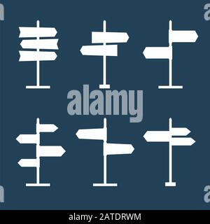 Set of 6 road signs silhouette icons. Collection of signpost shape icons. Blank templates for navigational text. EPS8 clean vector illustration. Stock Vector