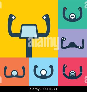 Set of aircraft control wheel flat style icons isolated on one-color background. Different control wheels of airplanes. Vector illustration in EPS8 fo Stock Vector