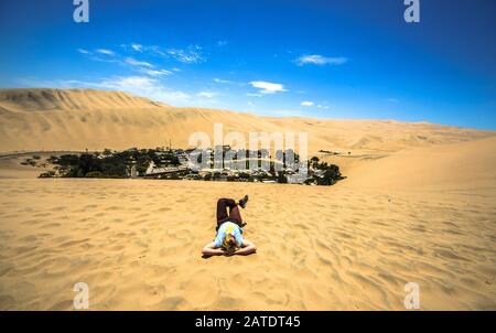 Hucachina oasis and sand dunes near Ica, Peru Stock Photo