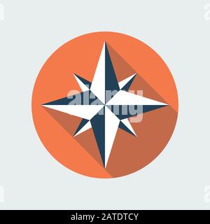 Wind rose flat icon. Vector icon of a navigational wind rose flat style with long shadow. EPS10 clean vector illustration. Stock Vector