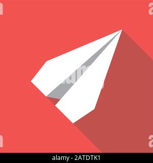 Paper plane navigational flat icon sign. Paper origami airplane symbol. Vector icon of a papercraft plane in flat style with long shadow. EPS10 vector Stock Vector