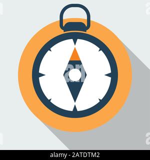 Compass flat icon. Vector icon of a navigational compass in flat style with long shadow. EPS10 clean vector illustration. Stock Vector
