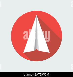 Paper plane navigational flat icon sign. Paper origami airplane symbol. Vector icon of a papercraft plane in flat style with long shadow. EPS10 vector Stock Vector