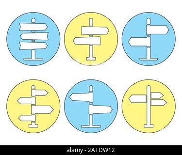Road sign thin line icons collection. Signpost icons in outline style. Blank template for navigational text. EPS8 clean vector illustration. Stock Vector