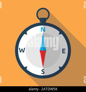 Compass flat icon. Vector icon of a navigational compass in flat style with long shadow. EPS10 clean vector illustration. Stock Vector