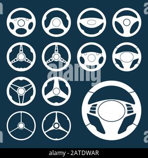 Set of car steering wheel vector icon silhouettes. Auto steering wheel symbols. Automobile steering wheel icons. Auto steering wheel silhouettes. Car Stock Vector