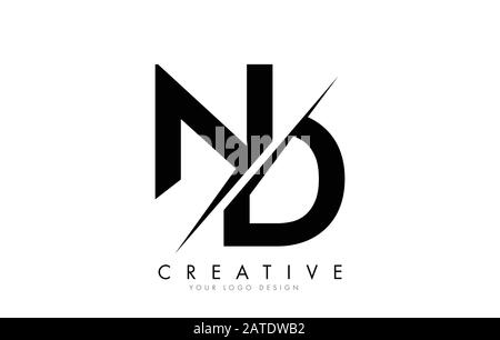 ND N D Letter Logo Design with a Creative Cut. Creative logo design.. Stock Vector