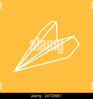 Paper plane navigational thin line icon sign. Paper origami airplane symbol. Vector icon of a papercraft plane in outline style with long shadow. EPS8 Stock Vector