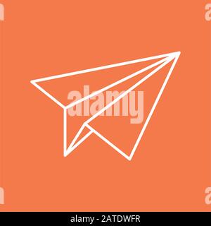 Paper plane navigational thin line icon sign. Paper origami airplane symbol. Vector icon of a papercraft plane in outline style with long shadow. EPS8 Stock Vector