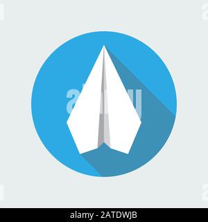 Paper plane navigational flat icon sign. Paper origami airplane symbol. Vector icon of a papercraft plane in flat style with long shadow. EPS10 vector Stock Vector
