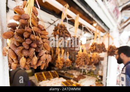 Fresh dates for sale at astall in the Casbah of Algiers. Algeria Stock Photo