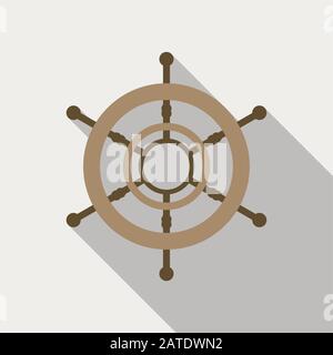 Ship helm vector icon flat design. Helm, steering wheel icon in flat style with long shadow. Steering wheel flat icon symbol. Ship helm vector icon fl Stock Vector
