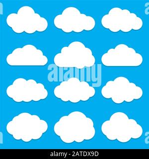 Cloud shapes flat icons set. Cloud symbols. Collection of cloud pictograms. Vector icons of a clouds in flat style. EPS8 vector illustration. Stock Vector