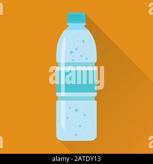 Plastic bottle of fresh sparkling water icon in flat style isolated on orange background. Stylized vector eps10 illustration. Stock Vector