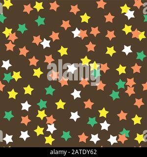 Donut glaze seamless pattern. Cream texture with sprinkle topping of colorful stars on chocolate background. Food bakery decoration. Vector eps8 illus Stock Vector