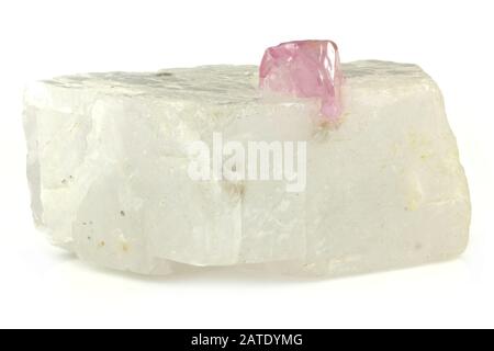 ruby in calcite matrix from Dattaw Mine, Myanmar isolated on white background Stock Photo