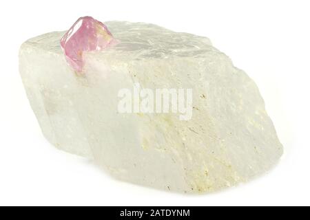 ruby in calcite matrix from Dattaw Mine, Myanmar isolated on white background Stock Photo