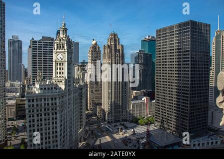 Chicago riverside. Image of Chicago downtown district at twilight. Cityscape Chicago Stock Photo