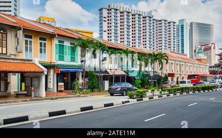 Singapore.  January 2020.  typical shophouses in the city center Stock Photo