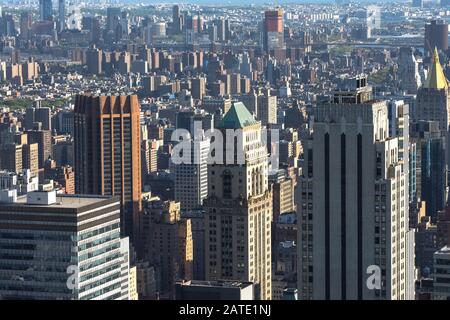 Low Angle Architectural View of Modern Glass Skyscrapers, Manhattan, New York City, New York, USA Stock Photo