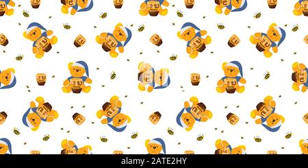 Seamless pattern. Teddy bear. Cute baby design textile and clothes. Printing on fabric. Wallpaper in the nursery.. Stock Vector