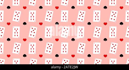 Seamless pattern with playing cards. Pink background. Alice in wonderland theme. Casino. Gambling. Stock Vector