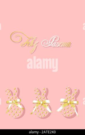 Happy easter. Easter card. Spring flowers on a pink background. Translation from spanish happy easter. Stock Vector