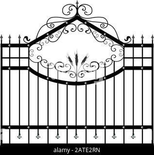 Forged fence. Street garden fence. Artistic forging. Metal fence. Stock Vector