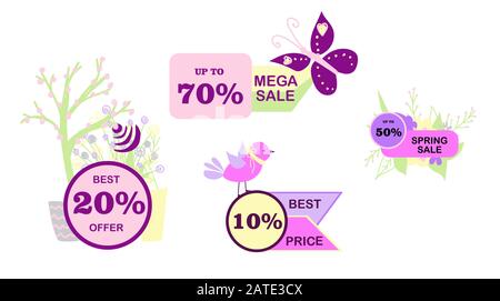 Spring discounts. Big sale. Mega skidaki. Super stock .. interest. Sell-out. Set of stickers for trade.. Stock Vector